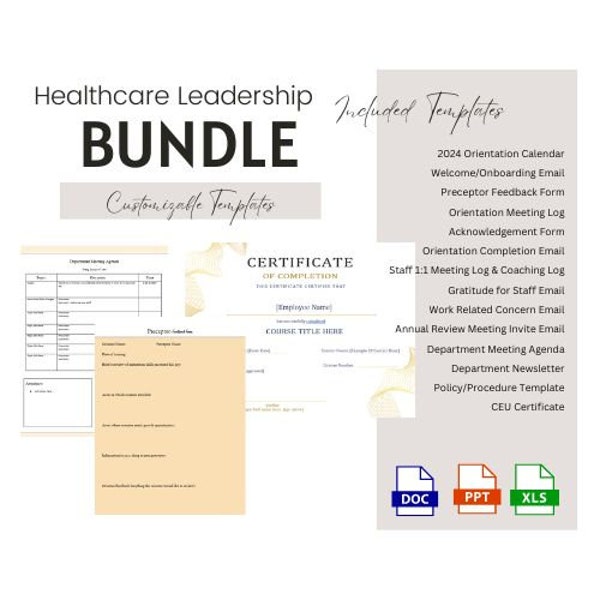 Digital Template Bundle for Healthcare Leaders: Orientation Calendar, Staff Management, Meeting Logs, Email Templates, RN, CMA