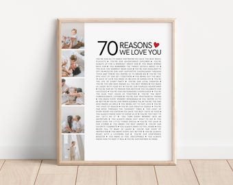 70 Things We Love About You, Personalized 70th Birthday Present for Her, Mom 70th Birthday Gift Ideas, Nana Birthday Gift Grandma