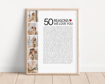 50 Things We Love About You Print, 50th Birthday Ideas for Men, Mom 50th Birthday Gifts for Women, Unique 50 Year Old Birthday Gifts