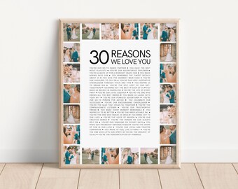 30 Reasons We Love You, Printable 30th Birthday Gift for Her, Unique 30th Anniversary Gift for Husband, Personalized 30th Birthday Gift