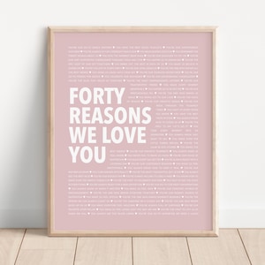 40 Reasons We Love You, 40th Anniversary Gift for Him, Last Minute 40 Year Old Birthday Gifts, 40 Things I Love About You