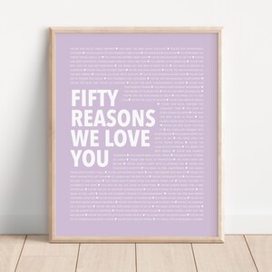 50 Reasons We Love You Printable, Mom 50th Birthday Gifts for Women, 50 Things We Love About You Print, 50 Things I Love About You