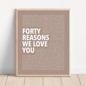 40 Reasons We Love You, 40 Things We Love About You Print, Personalized 40th Birthday Gift, Unique Wife 40th Birthday Gift