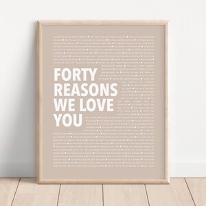 40 Things We Love About You, 40th Birthday Gift for Women, Personalized 40th Birthday Gift, 40th Birthday Ideas for Women