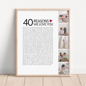 40 Reasons We Love You, 40th Celebration Gift Print, 40th Birthday Ideas for Women, Personalized 40th Birthday Gift for Her