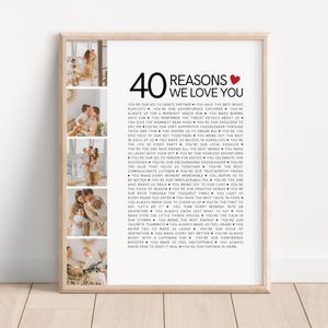 40 Reasons We Love You, Custom Gift for 40th Birthday Ideas for Women, Dad 40th Birthday Gift for Men, 40th Anniversary Gift for Him