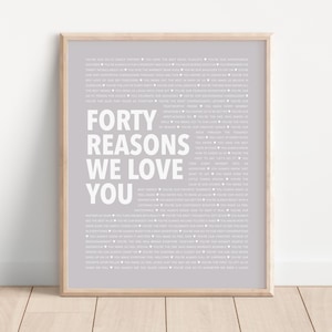 40 Things I Love About You, Personalized 40th Birthday Gift, 40th Birthday Gift for Women, 40 Reasons Why We Love You Printable