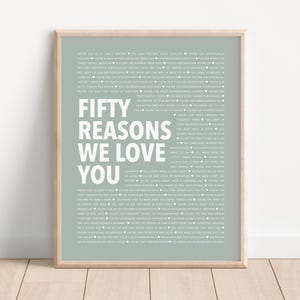 50 Reasons Why We Love You, Gifts for 50th Anniversary, Thoughtful Gifts for 50th Birthday Woman, 50 Things We Love About You Print