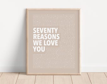 70 Reasons We Love You Print, 70th Birthday Ideas for Parents, Last Minute Birthday Gift Grandpa, 70 Things I Love About You