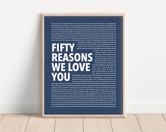50 Reasons We Love You Printable, 50th Birthday Presents for Men, 50th Birthday Ideas for Men, 50 Things We Love About You Print