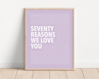 70 Reasons Why We Love You Print, Unique 70th Birthday Gift for Mom, Last Minute Birthday Gift Grandpa, Custom Dad 70th Birthday Gift Men