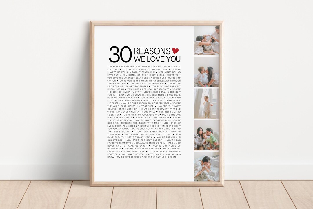 30 Reasons Why We Love You Print, Unique 30th Anniversary Gift for ...