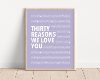 30 Reasons I Love You Printable, Printable 30th Birthday Gift for Her, Thoughtful Gift for 30 Year Old, Personalized 30th Birthday Gift