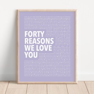 40 Reasons I Love You Print, 40th Birthday Gift for Women, 40th Anniversary Gift for Him, Last Minute 40 Year Old Birthday Gifts