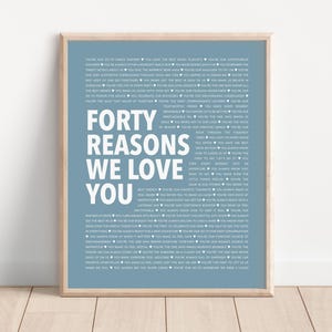 40 Things We Love About You, 40th Celebration Gift Print, 40 Reasons We Love You, Husband 40th Birthday Gift Him, Wife 40th Birthday Gift