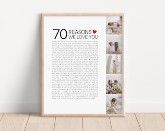 70 Things We Love About You, Nana Birthday Gift Grandma, 70th Birthday Ideas for Parents, Last Minute Birthday Gift Grandpa