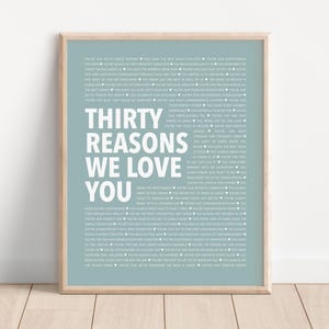 30 Things We Love About You, 30 Reasons Why We Love You Print, 30 Things I Love About You, Last Minute 30th Birthday Gift for Him