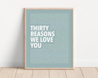 30 Things We Love About You, 30 Reasons Why We Love You Print, 30 Things I Love About You, Last Minute 30th Birthday Gift for Him