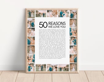 50 Reasons We Love You, Golden Birthday Gift Ideas, 50 Things We Love About You Print, 50th Birthday Presents for Men