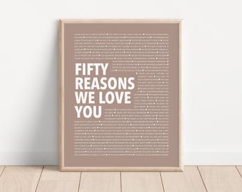 50 Things We Love About You Print, Mom 50th Birthday Gifts for Women, 50 Reasons Why We Love You, Gifts for 50th Anniversary