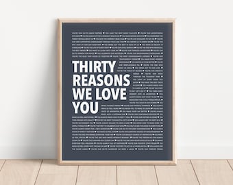 30 Reasons I Love You Printable, 30th Birthday Gift for Him, Thoughtful Gift for 30 Year Old, Best Friend 30th Birthday Present
