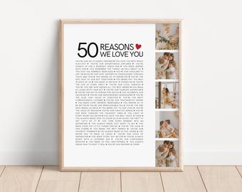 50 Things We Love About You Print, 50th Birthday Ideas for Men, Gifts for 50th Anniversary Women, Personalized 50th Birthday Gifts for Men