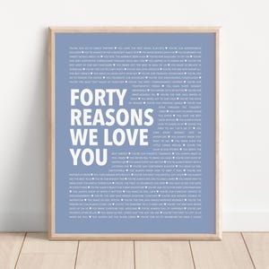 40 Things I Love About You, Personalized 40th Birthday Gift, 40 Reasons Why We Love You Printable, Unique Wife 40th Birthday Gift