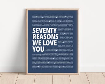 70 Things I Love About You, Nana Birthday Gift Grandma, Personalized 70th Birthday Present for Her, Last Minute Birthday Gift Grandpa