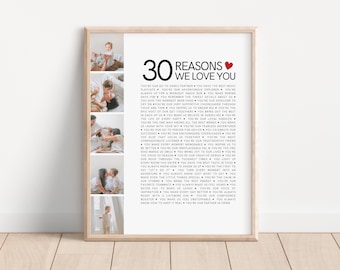 30 Reasons We Love You Print, Thoughtful Gift for 30 Year Old, 30th Birthday Gift for Him, Printable 30th Birthday Present for Her