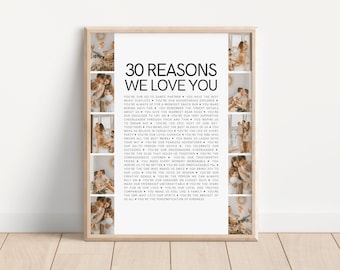 30 Reasons I Love You Printable, 30 Reasons We Love You, Personalized 30th Birthday Gift for Her, Last Minute Gift for 30th Birthday