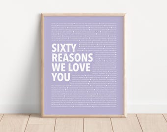 60 Things We Love About You Printable, Dad 60th Birthday Gifts, Thoughtful 60th Birthday Gift for Grandma, 60 Reasons We Love You