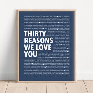 30 Reasons Why We Love You Print, 30 Things We Love About You, 30th Birthday Ideas for Her, 30 Reasons I Love You Printable