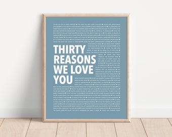 30 Things We Love About You, Personalized 30th Birthday Gift for Her, Printable 30th Birthday Gift for Her, 30th Birthday Gift for Him
