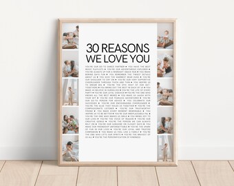 30 Reasons We Love You, Printable 30th Birthday Gift for Her, Custom 30th Birthday Gift Boyfriend, 30 Reasons Why We Love You Print