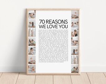 70 Reasons Why We Love You Printable, 70th Birthday Ideas for Parents, Nana Birthday Gift Grandma, Mom 70th Birthday Gift Ideas
