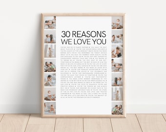 30 Reasons We Love You, Personalized 30th Birthday Gift for Her, Last Minute Gift for 30th Birthday, 30 Reasons I Love You Printable