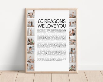 60 Reasons Why We Love You Print, 60 Things We Love About You Printable, Nana Birthday Gift Grandma, Dad 60th Birthday Gifts