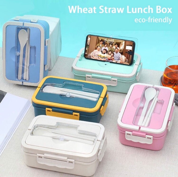 WISHKEY BPA Free Plastic Small Lunch Box with 3 Compartment and Spork  (Blue) 