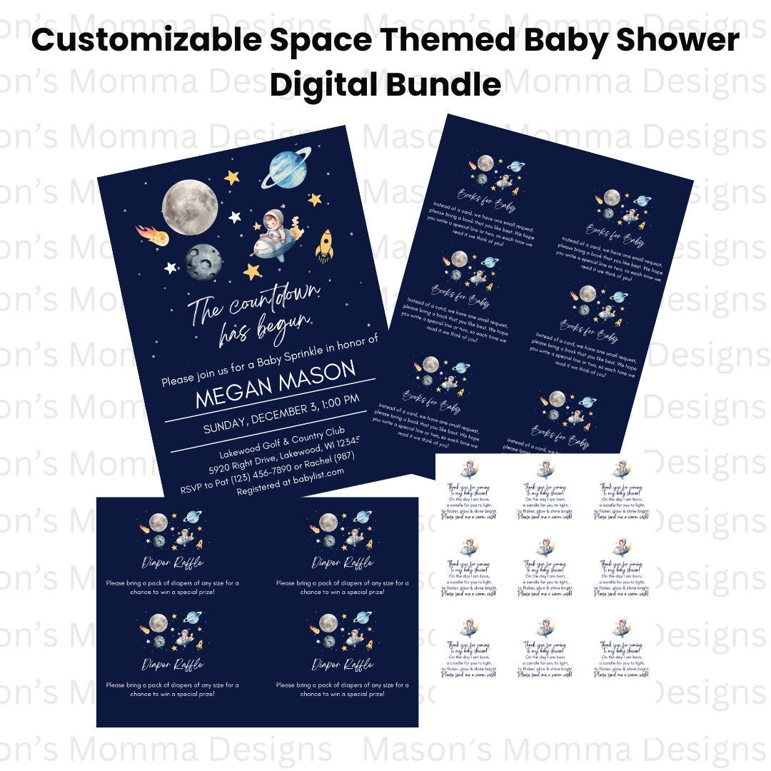 Space Theme Raffle Editable Space Themed Baby Shower Digital Bundle - 5x7 Invitation ...