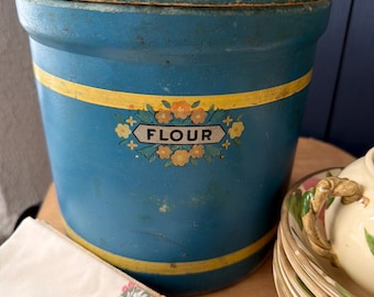Vintage blauwe keramische bloembak met deksel | Cottage keuken voorraadkast