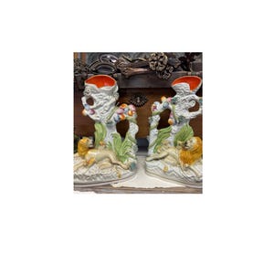 Staffordshire Lion/Lioness Spill Vases