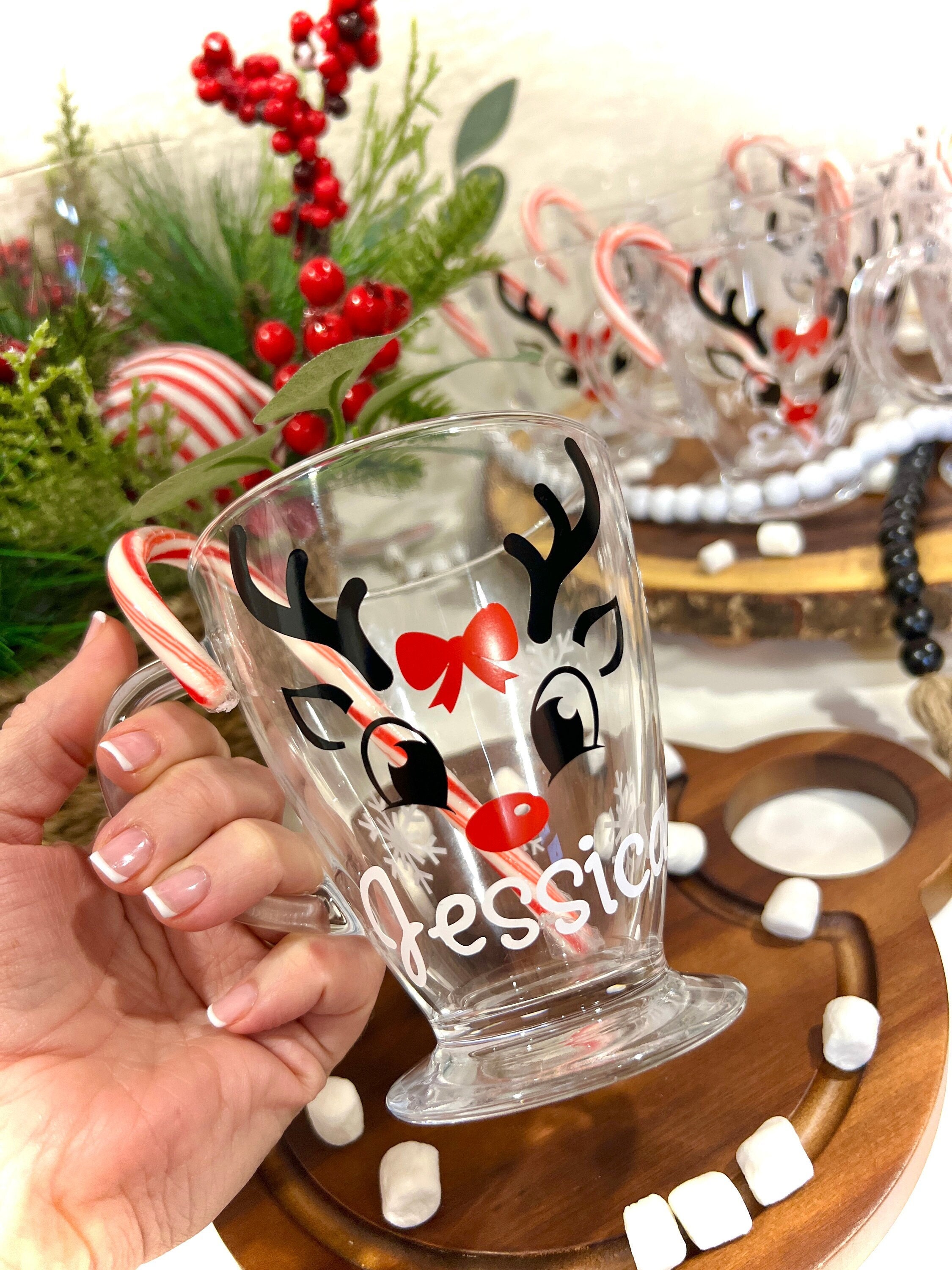 Layhit Christmas Glass Coffee Mugs Set of 4, 12 oz Glass Double with Handle  Clear Cups Christmas Hol…See more Layhit Christmas Glass Coffee Mugs Set