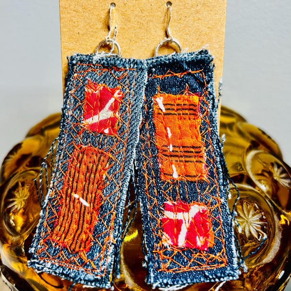 Pendientes colgantes de mezclilla reciclada, rectangulares