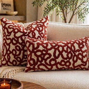 Rust Throw Pillow, Textured Chenille Pillow Case, Cozy Pillow Cover, Decorative Pillow, Sofa Cushion Cover, Lumbar Pillow Covers, Home Decor