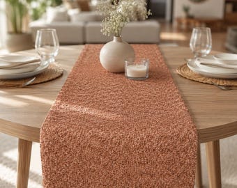 Custom Rust Terracotta Table Runner, Textured Dining Table Decor, Modern Boho Table Runner, Fall Table Decor, Farmhouse Table Runner