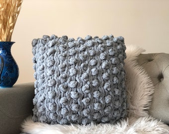Grey Hand Knit Pillow Cover, Chunky Hand Knit Pillow Cover, Cable Knit Pillow Case, Knitted Throw Pillow