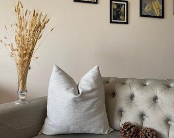 Grey Soft Linen Throw Pillow Covers, Decorative Pillows for Livingroom Couch, Solid Linen Cushion Case Lumbar Pillow, Linen Custom Cushion