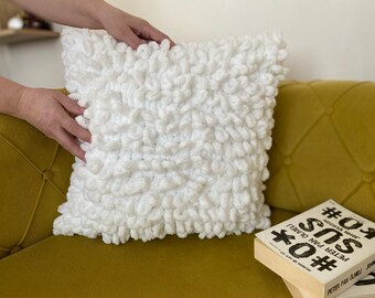 White Hand Knit Pillow Cover, Chunky Hand Knit Pillow Cover, Cable Knit Pillow Case, Home Decorative, Knitted Throw Pillow