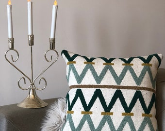 Cream Green Woven Cotton Boucle and Linen Pillow Cover, Lumbar Pillow, Throw pillow, Decorative Pillow