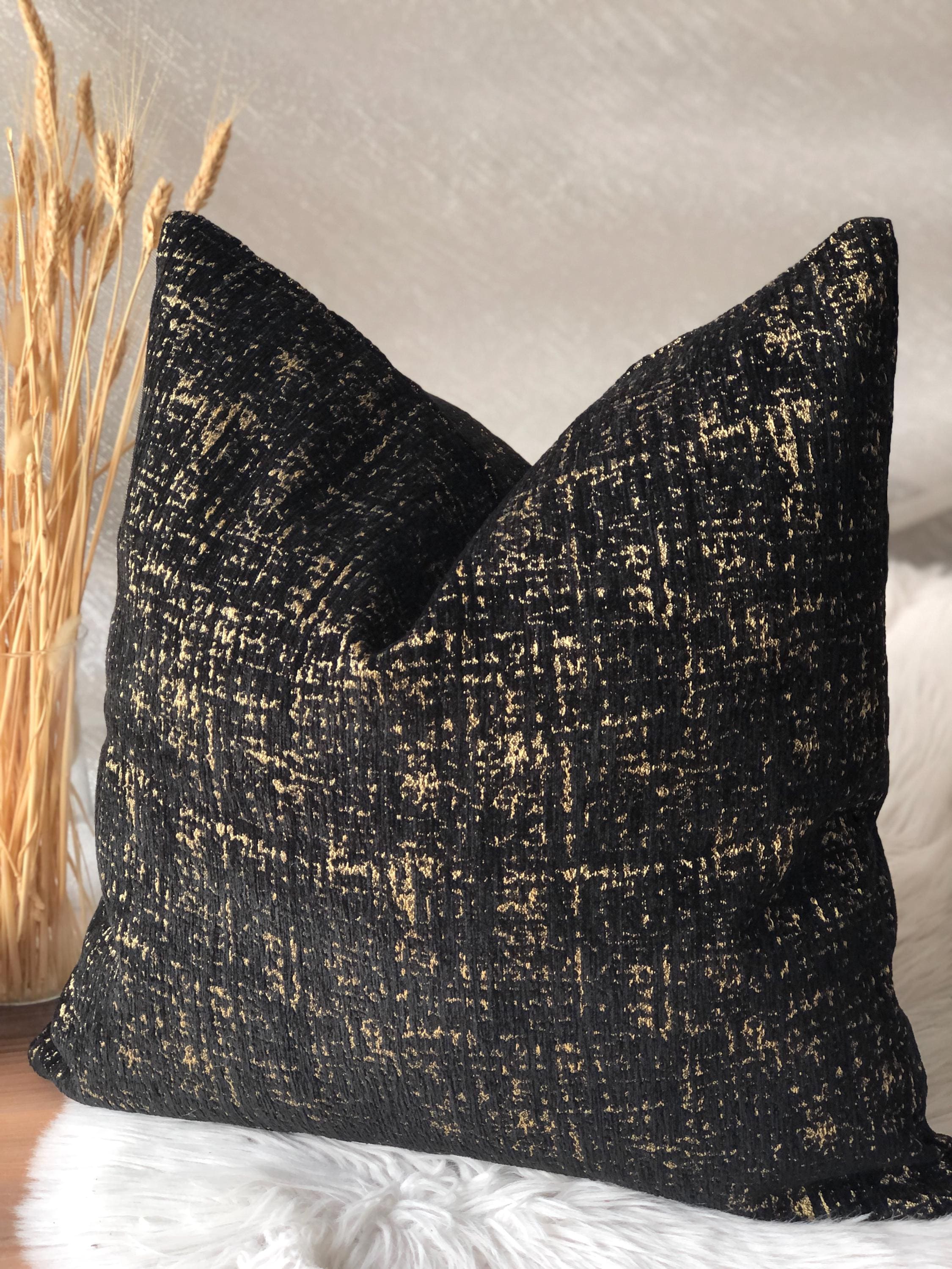 Black Gold Throw Pillow Cover, Chenille Cushion Case, Modern